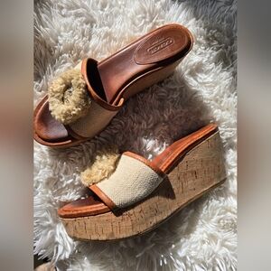 Coach "Genuine Leather," "Canvas Upper," and "Cork Heel."